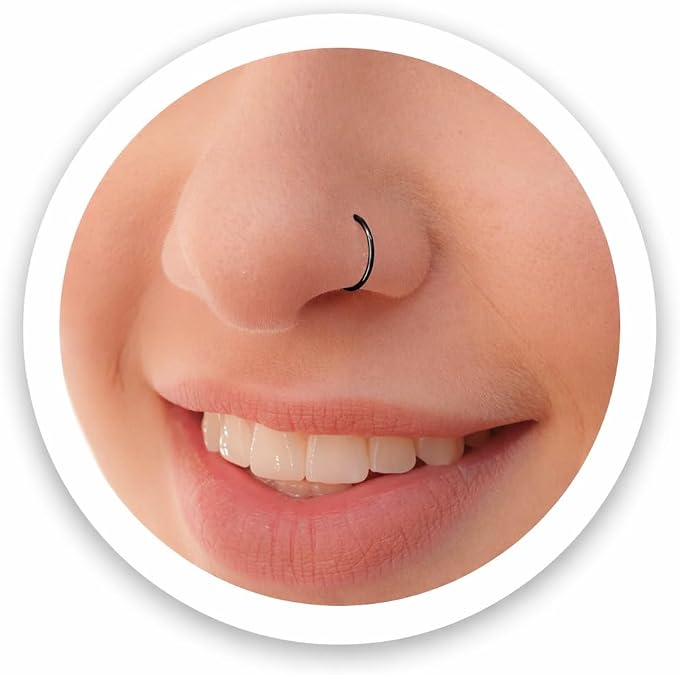 Fake Nose Ring - Tiny Thin 24 Gauge Faux Nose Piercing For Women - 925 Sterling Silver Clip On Nose Hoops Jewelry - Comfortable Smooth Fake Nose Rings - No Piercing Needed - Gift Ready