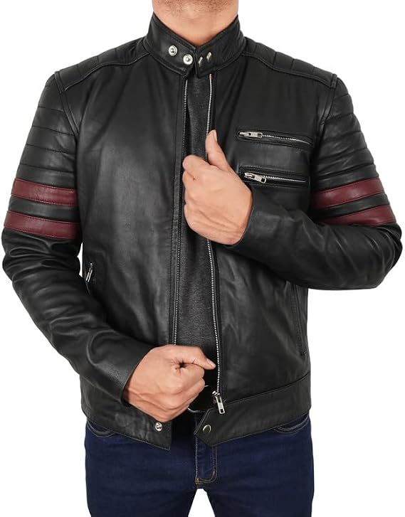 Tyler Durden Jacket - Mens Black leather Fight Brad Costume Club Biker Leather Jacket
