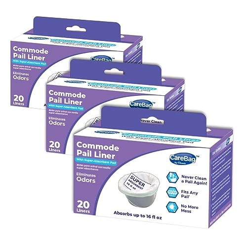 CareBag Disposable Commode Liners Super Absorbent, Leak-Proof & Odor-Control Liners for Bedside Commode Buckets, 60 Count
