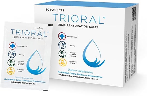 TRIORAL Electrolyte Powder Oral Rehydration Salts, 50 Drink Packets | Unflavored Formula, Single Serve Packets, Sodium and Potassium Blend, Travel Ready, Workout Hydration, Daily Drink Mix