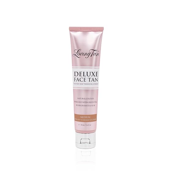 Loving Tan Deluxe Face Self Tanner, Medium - Streak Free, Natural, Professional Quality Sunless Tanning - 10+ Face Self Tanner Applications per Bottle, Cruelty Free, Naturally Derived DHA - 1.6 Fl Oz