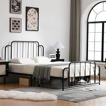 PINJU Metal Platform Bed Frame with Headboard and Footboard, Classic Style, Sturdy Metal Slats, No Box Spring Needed, Easy Installation (Black, Queen)