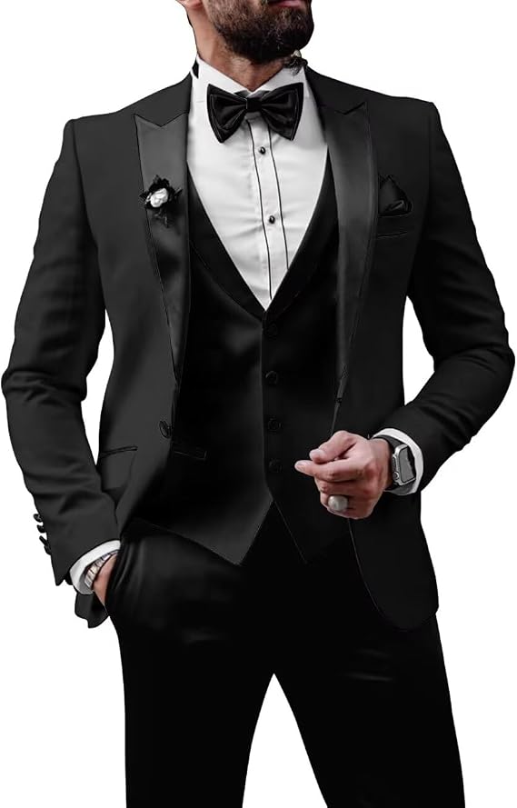 Mens Tuxedo Suits Slim Fit 3 Piece Formal Suit for Men Wedding Prom Suits with Tie