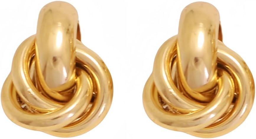 18K Gold Plated Knot Stud Earrings Chunky Interlocking Hoop Design for Women, Minimalist Statement Jewelry