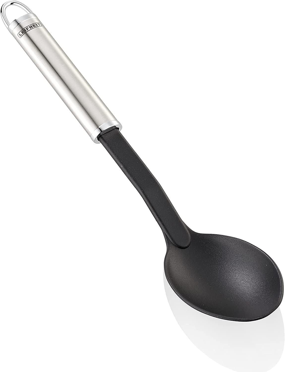 Leifheit Naylon Sterling serisi spatula, paslanmaz çelik ve ısıya dayanıklı naylon, çiziksiz pişirme için mutfak yardımcısı, oval saplı ve pratik asma halkalı kızartma spatulası, gümüş