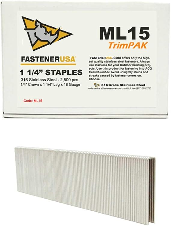 1 1/4" Leg x 1/4" Crown 18GA 316SS L15 Staples 2,500ct