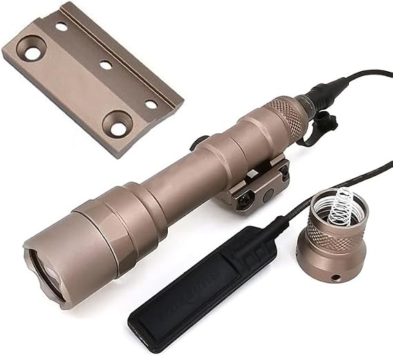 Tactical M600U Flashlight,600 Lumens,with Flashlight Mount for 20mm Rail & Offset Mount Base for M&K Systems & Remote Wire Pressure Switch(SF Plug),with Crown Head,Super Bright White LED Light,Tan