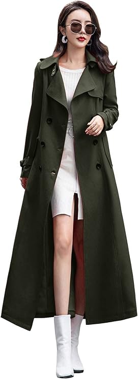 ebossy Women's Double Breasted Duster Trench Coat Slim Long Sleeve Overcoat