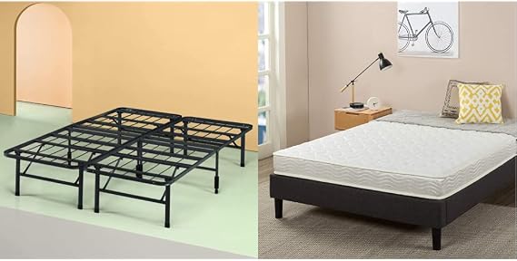 Zinus SmartBase Metal Bed Frame + Classic Mattress Set, Double Thickness 5.9 inches 15 cm, Soundproofing, Pipes, Storage Space, Tools Included, Easy Assembly, 2-Layer Construction, Body Pressure Dispersion, 660 Coils