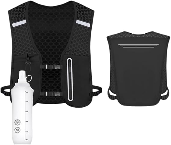 Running Vest for Men Women, Adjustable Running Hydration Vest with 500ml Soft Water Bottle, Water Backpack with Phone Holder