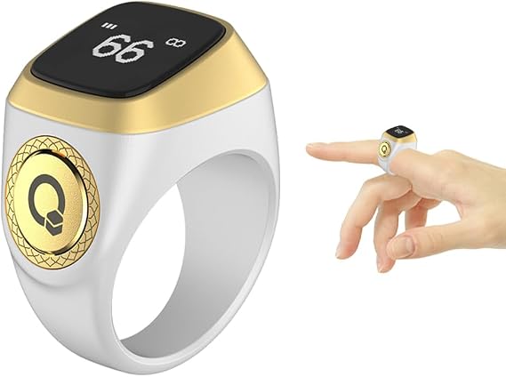 Smart Ring Counter, Smart Tasbih Zikr Ring, Muslim Islamic Prayer Smart Rings, Tasbih Counter Smart Ring, Tasbeeh Smart Counter, Digital Electronic Smart Tally Counter for Prayer (White,20MM)