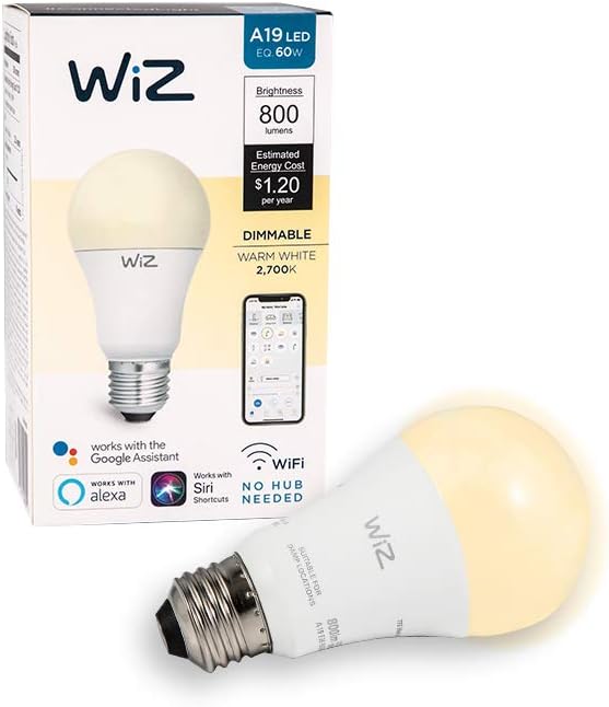 WiZ IZ0026024 60 Watt EQ A19 Smart WiFi Connected LED Light BulbsCompatible with Alexa and Google Home, no Hub Required, Dimmable Soft White, 4 Piece