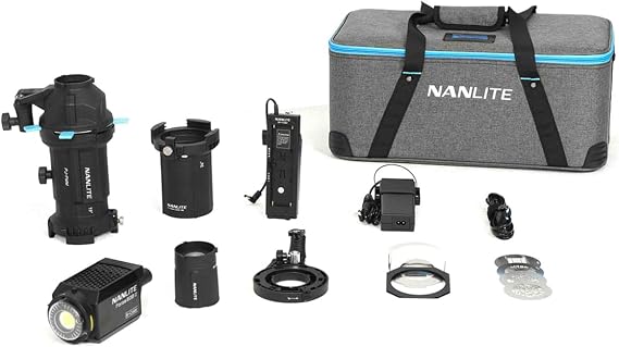 Nanlite Forza 60b Ii Spotlight | Forza 60b Ii Bi-Color LED Spotlight, Pj-Fmm Projection, 19 Degree and 36 Degree Lenses, 4 Gobos, Np-F Grip, Bowens Adapter