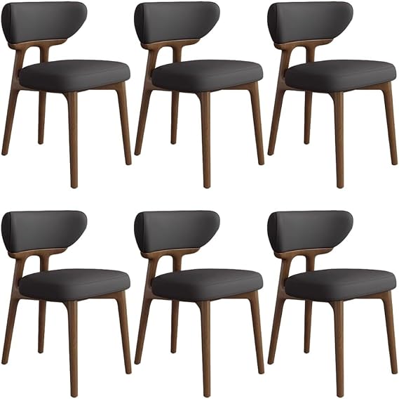 YVYKFZD Solid Wood Dining Chairs, Armless Kitchen Chairs Set, Dining Room Chair with Curved Back, Leather Upholstered Living Room Chair, for Offices Restaurant(Black+Walnut,6PCS)