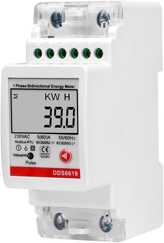 Single Phase LCD Digital Energy Meter with RS485, Voltage Current Power Consumption Counter, Two-Way Measurement for Factory Lab DIY Projects, ABS Housing