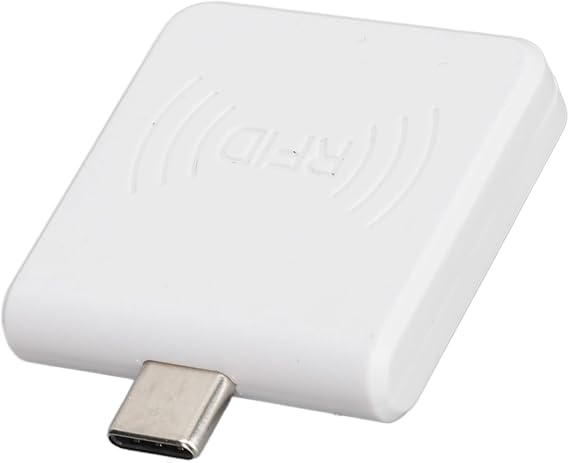 Type C RFID Card Reader, 13.56Mhz RFID IC Card Reader with Type C Male, Mini Portable Contactless Mobile Phone Card Reader for Android (White)