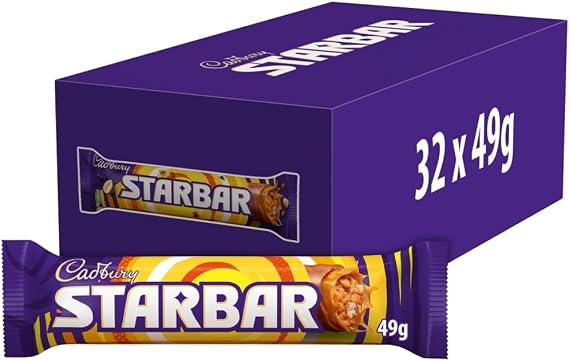 Cadbury Starbar Milk Chocolate Bar 49g – Milk Chocolate with Caramel & Peanut Centre – Choose Number of Bars