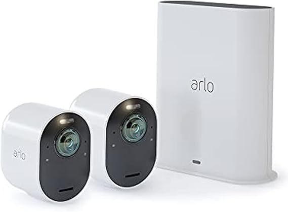 Arlo Ultra 2 Spotlight Wireless Security Camera, Set of 2 + Smart Hub/Network Camera/Wirefree/Wi-Fi/Waterproof/Smartphone/Outdoors/Compatible with Alexa Certified/Apple HomeKit Compatible/VMS5240