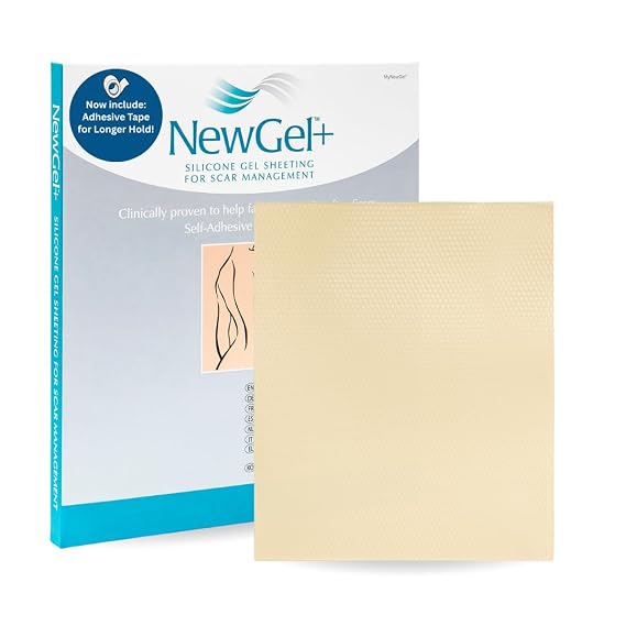 NewGel+ Advanced Silicone Professional Scar Treatment Tape for Irregular Shaped Scars from Surgery, Injury, Keloids, Burns | with Adhesive Tape, 5" x 6" (1 Count) (Beige)