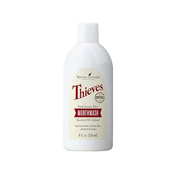 Young Living Thieves Fresh Essence Plus Mouthwash | 8 fl oz | Alcohol-Free and Fluoride-Free | Enhanced with Essential Oils | Peppermint, Rosemary, Lemon, Cinnamon Oils