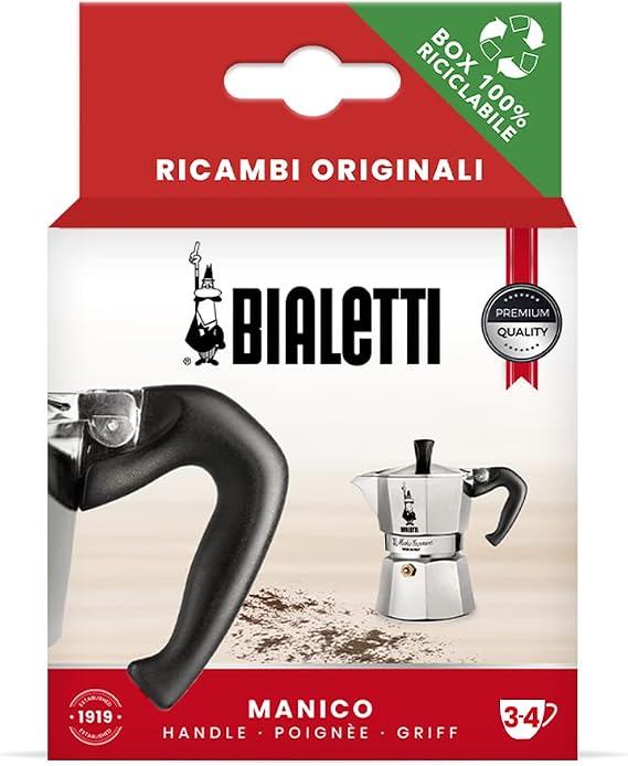 Bialetti 800242 Spare Parts, Includes 1 Handle with Plug, Compatible with Moka Express 3/4 cups,Black