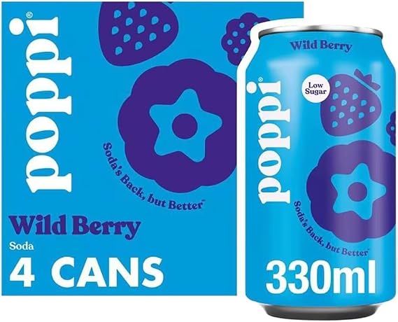 Popi Prebiotic Soda Variety Pack, 4 x 330ml Cans – Low Sugar, Natural Flavors (Poppi Wild Berry Soda Cans 4x330ml)