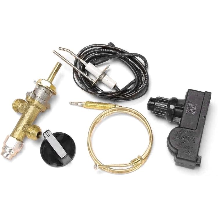 Low Pressure LPG Propane Gas Fireplace Flame Failure Safety Control Valve Kit, Fire Pit Heater Replacement Parts with 38 Flare InletOutlet Push Button Igniter, Fire Pit Ignition Kit