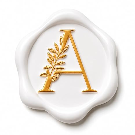 SWANGSA 30 Pack Letter A Wax Seal Stickers, White with Gold Botanical Leaves Initial Alphabet Self-Adhesive Wax Stickers for Wedding Party Invitation Envelopes