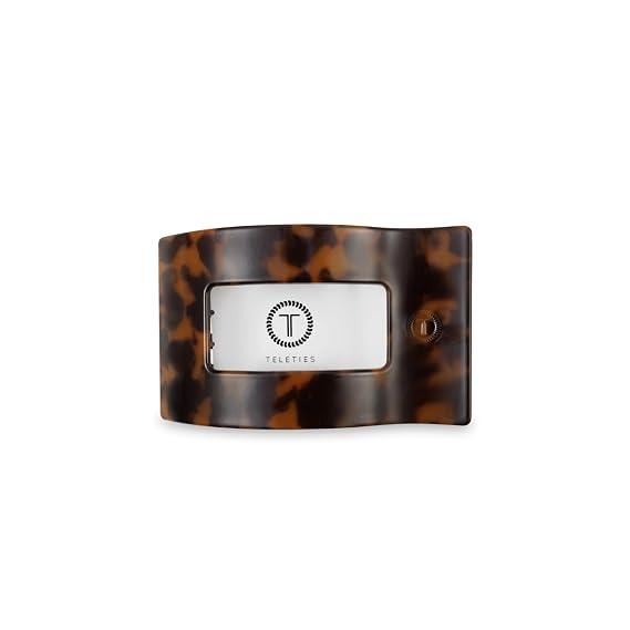 TELETIES - Small Flat Rectangle Clip - For Thin-Medium Hair - For Lounging, Travel, Yoga, More - Strong Grip, Bendable Teeth, Comfortable Lay-Back Design - All Hair Textures - Tortoise
