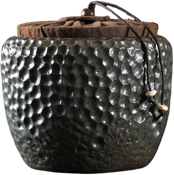 Ceramic Food Jar Handmade Hammered Ceramic Tea Storage Jar Chinese Style Gilt Iron Glaze Tea Jar Storage Jar Retro Tea Container Pantry Storage Containers(A)