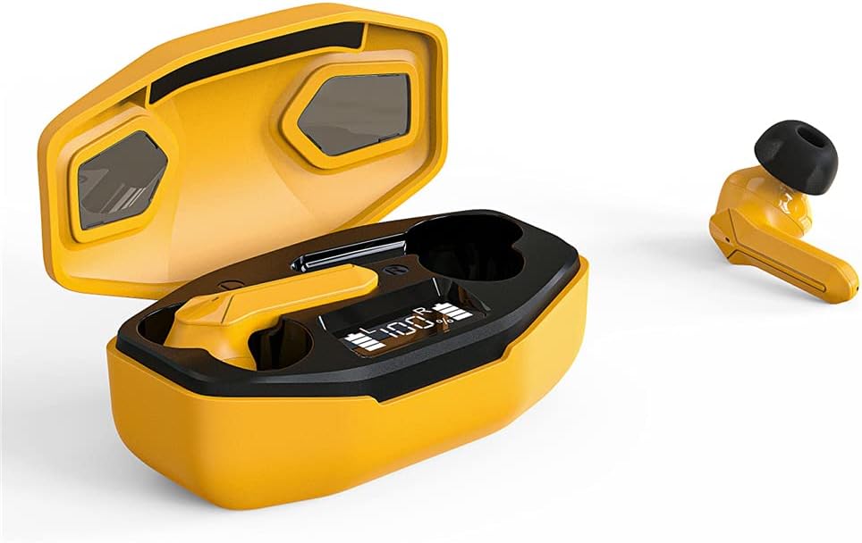 True Wireless Bluetooth 5.1 Games Earbuds, IPX5 Waterproof Stereo Earphones In-Ear Touch Control with 240Mah Charging Case And LED Power Display,Yellow [Energy Class A]