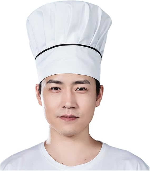 Hyzrz Chef Hat Adult Adjustable Elastic Baker Kitchen Cooking Chef Cap with Side Stripes