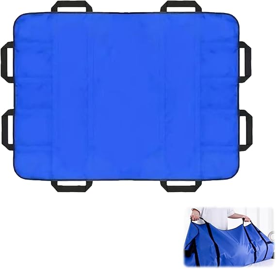 Slide Sheets for Moving Patients on Bed, Positioning Bed Pad with Handles 120 x 100 cm Slide Sheets Elderly Transfer Sheet Reusable Draw Sheets for Turning Repositioning (Blue)