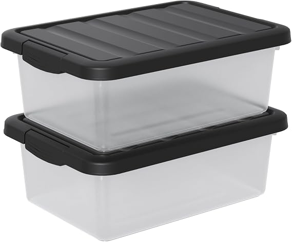 2-Pack 14 Quart Clear Plastic Latching Storage Box, Heavy-Duty Organizing Containers for Closet, Bedroom, Office