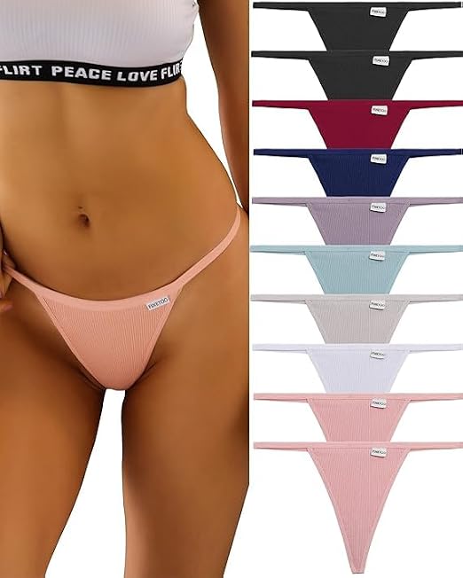 FINETOO 10 Pack Cotton Thongs Sexy G-String Low Rise Breathable Panties