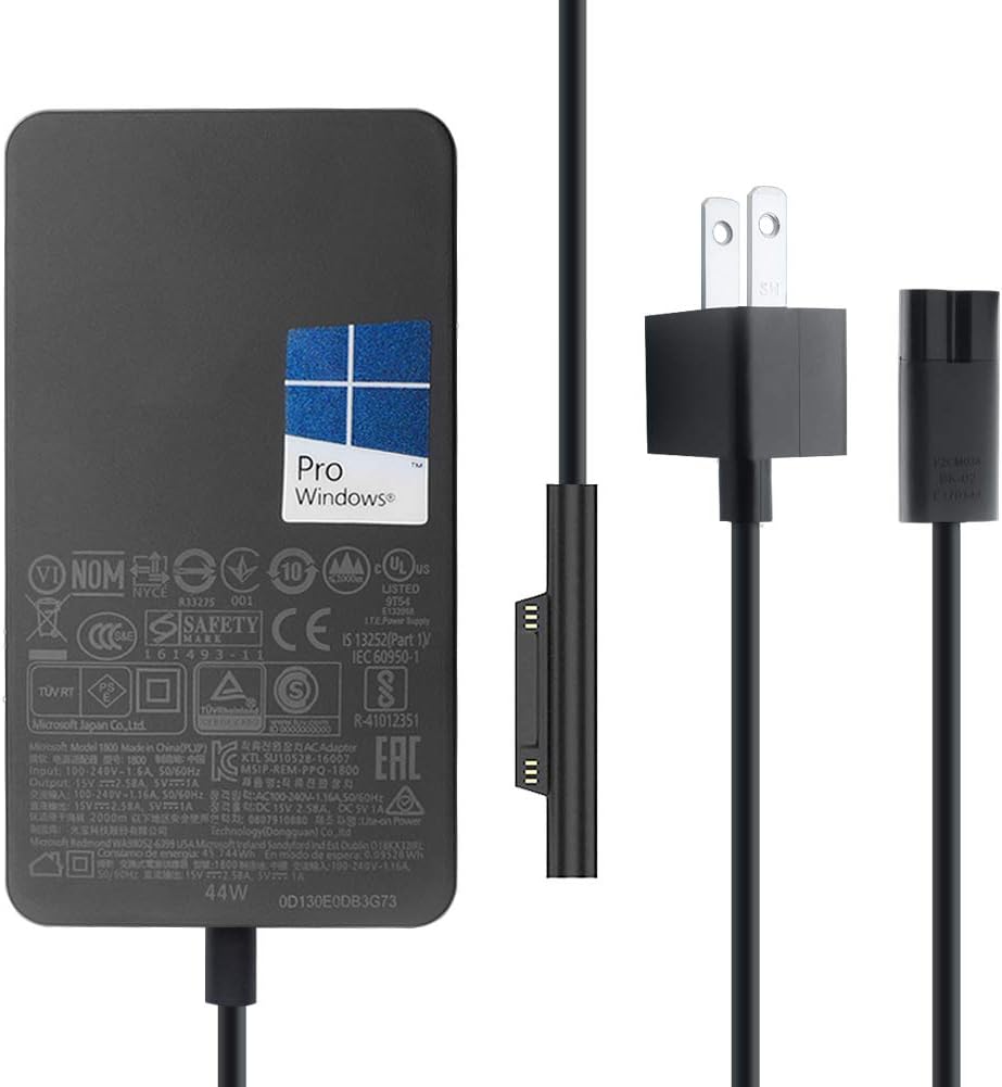 Microsoft 1800 Power AC Adapter for Microsoft Surface Pro 5 Surface Pro 6, Surface Pro LTE Advanced, Surface Laptop 2, Surface Book 2 Non-GPU, Surface Book Non-GPU 15V 2.58A 44W Charger with USB Charging Port and Power Cable by Altavida