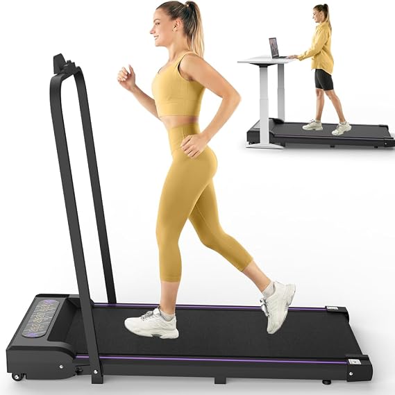 2-in-1 Under Desk Treadmill with Handle, Portable Walking Pad with Remote Control and LED Display, Walking & Jogging Machine for Home and Office
