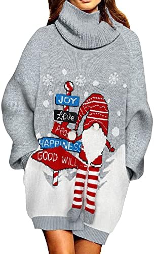 Pink Queen Ugly Christmas Sweater Dresses for Women Oversized Turtleneck Pullover Holiday Dress with Pocket