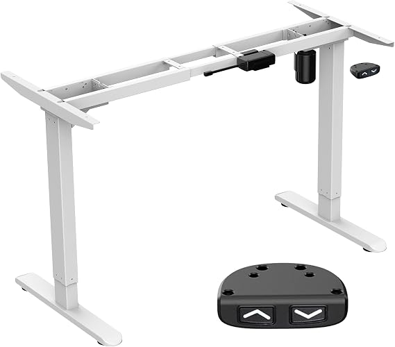 AIMEZO Single Motor Height Adjustable Electric Standing Desk Frame - Sit Stand With Two-Stage Heavy Duty Steel DIY Base for Home Office (White)