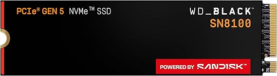 WD_BLACK SN8100 1TB PCIe 5.0x4 NVMe M.2 SSD, 14.900 MB/s / 11.000 MB/sn'ye ulaşabilen sıralı okuma/yazma hızları, TLC 3D CBA NAND