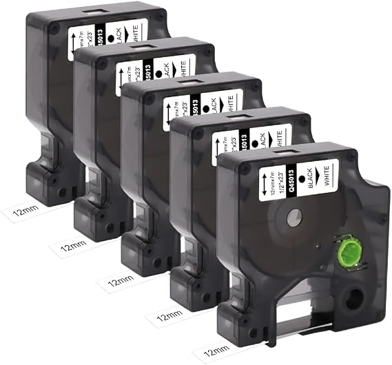 45013 Label Tape Compatible with Dymo D1 12mm x 7m Pack of 5