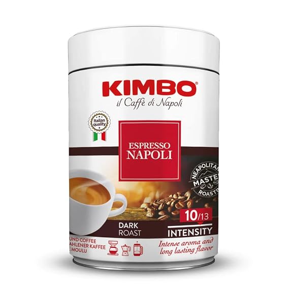 Kimbo Napoli Arabica Ground Coffee, Dark Roast, 8.8oz Tin