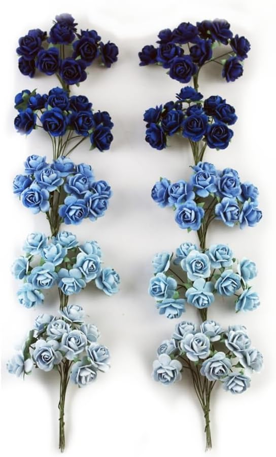 100 Pcs Small Artificial Roses Mixed Dark and Light Blue Shades Five Colors Mulberry Flower 15–18 mm Flower Wedding Scrapbooking (18–20 mm/100 Pcs)