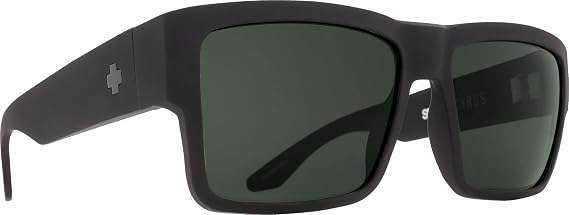 SPY OPTIC Cyrus, Square Sunglasses, Color and Contrast Enhancing Lenses, Matte Black - Happy Bronze With Green Spectra Mirror Polarize Lenses