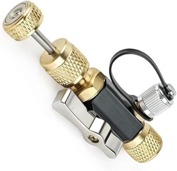 Vacuum-Rated Valve Core Removal Tool Brass and Plastic 1/4 in x 5/16 in with Side Port for Vacuum Gauge Compatible with R410A HVAC Systems