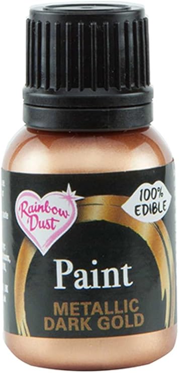Ready-to-use Metallic Dark Gold 100% Edible Food Paint for Cake and Icing Decoration by Rainbow Dust