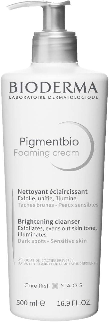 Bioderma Pigmentbio Foaming Cream with Pump - Brightening & Exfoliating Cream Cleanser, Dark Spot & Pigmentation Reducer, Gently Evens Skin Tone - 500ml
