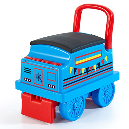 JOYLDIAS Train Carriage, Ride On Carriage for Ride On Train with Music, Stories, Storage and Handle, Push Car, Blue