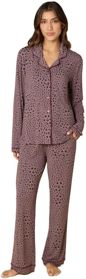 Softies Women's Aria-Slim Notch Collar PJ Set, Wild Driftwood, S