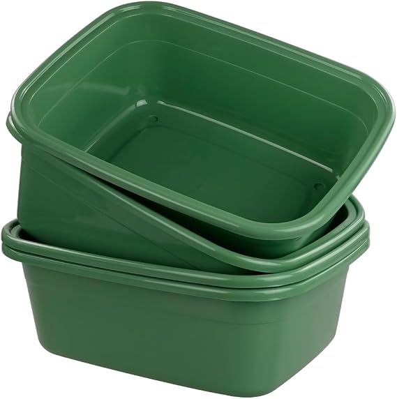 3-Pack 16 Quart Plastic Dishpan Basin/Dish Bin, Green
